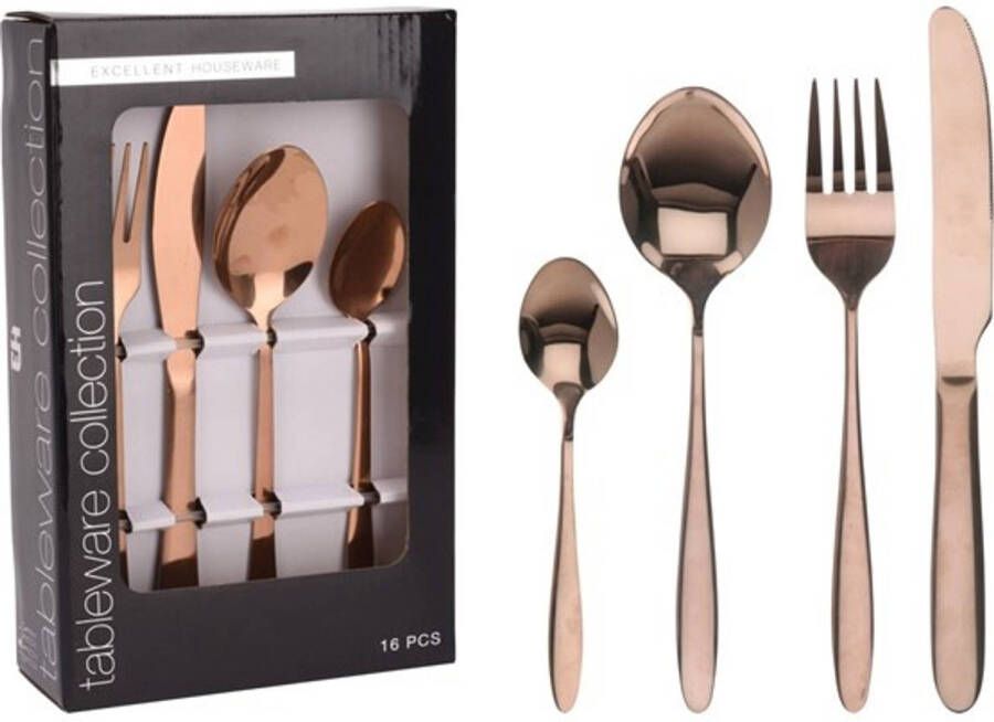 Excellent Houseware Bestekset 16 delig Rvs Koperkleurig