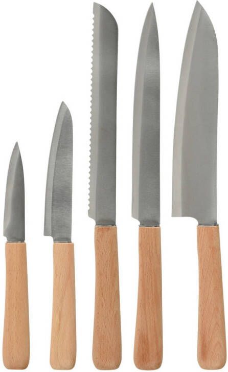 Excellent Houseware Chefs Messenset 5 Delig Staal/hout Messenset