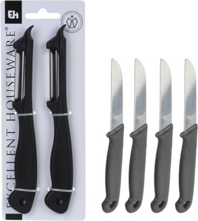 Groente/fruit Keukenmesjes Voor Schillen/snijden Zwart/grijs Kunststof 6 delig Schilmessen