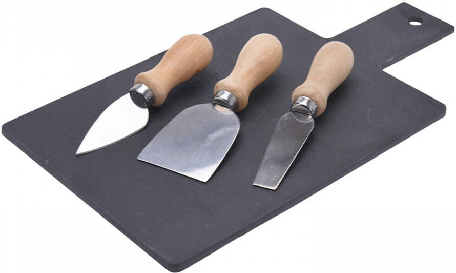 Excellent Houseware Kaasplank/serveerplank Van Leisteen Met 3x Kaasmesjes 33 X 17 Cm Kaasplankjes