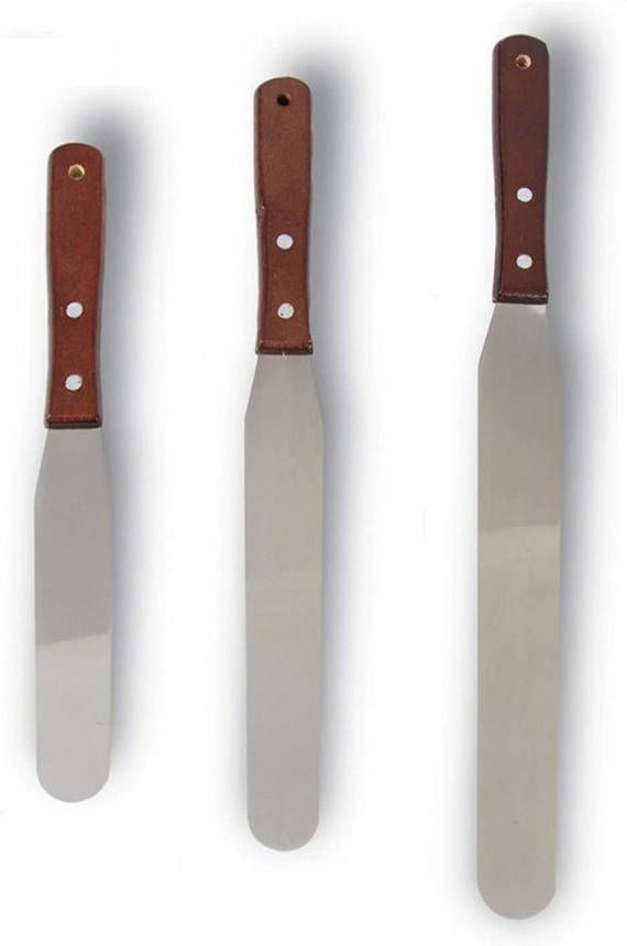 FLOKOO Paletmessen 3delig Roestvrijstaal/Hout