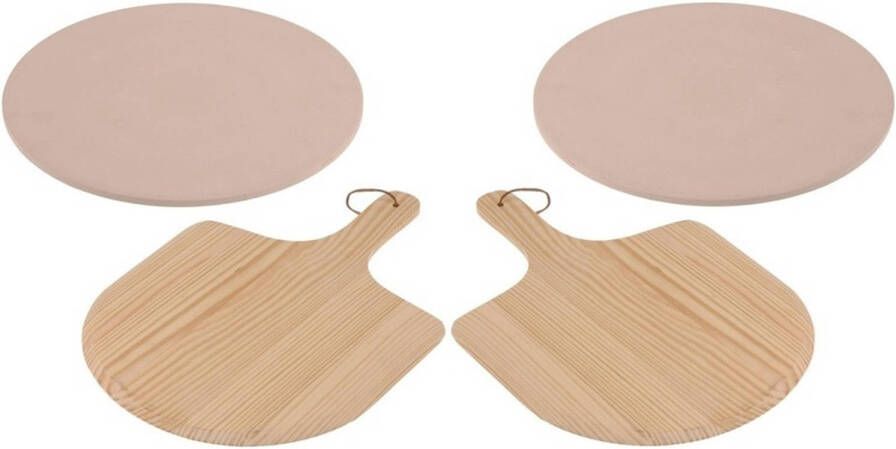 Merkloos 2x Pizzabak Set Pizzasteen Met Schep Pizzasnijders