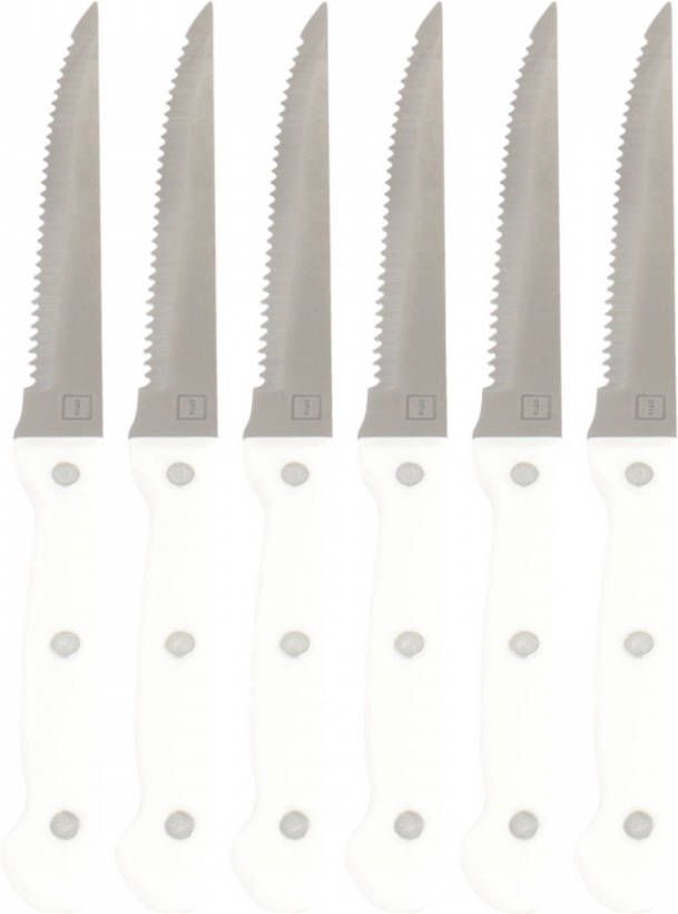 OTIX Steakmessen Set Van 6 Stuks Wit Vaatwasserbestendig 21x2x1, 5cm Steakmessenset Rvs